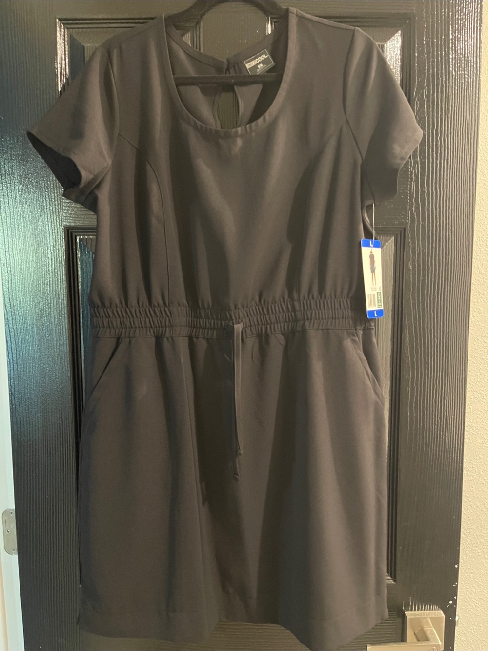 32 degrees Cool Black Women's Short Sleeve Drawstring Waist Dress